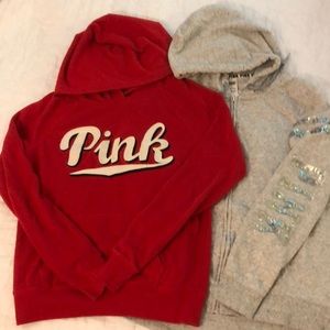 2 VS PINK hoodie sweatshirts S small red & gray
